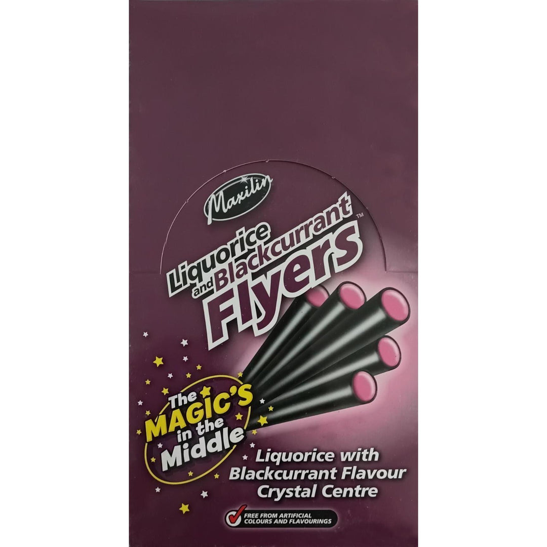 Maxilin BlackCurrant Flyers – Liquorice Tubes With Fruity Sherbet Crystals