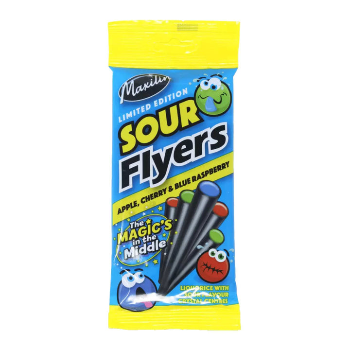 Maxilin Sour Flyers – Liquorice Tubes With Sour Fruity Sherbet Crystals