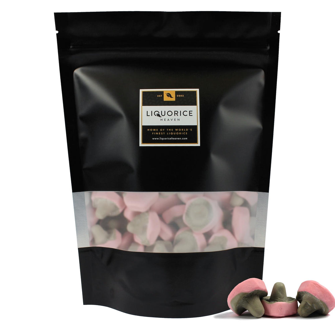 Franssons Hallon/Lakrits Svampar – Salty Liquorice & Raspberry Foam Mushrooms