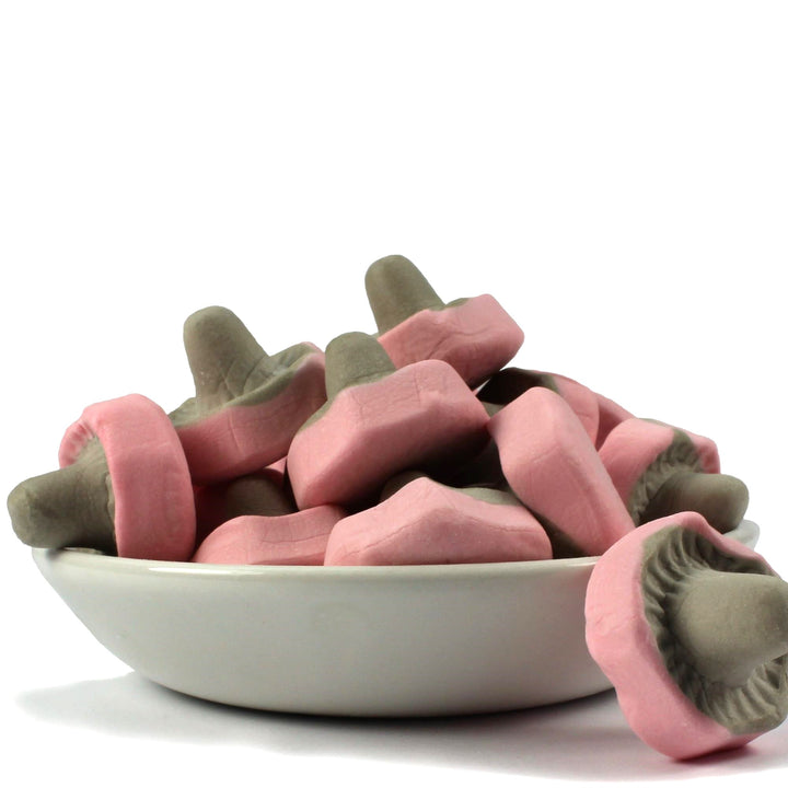 Franssons Hallon/Lakrits Svampar – Salty Liquorice & Raspberry Foam Mushrooms